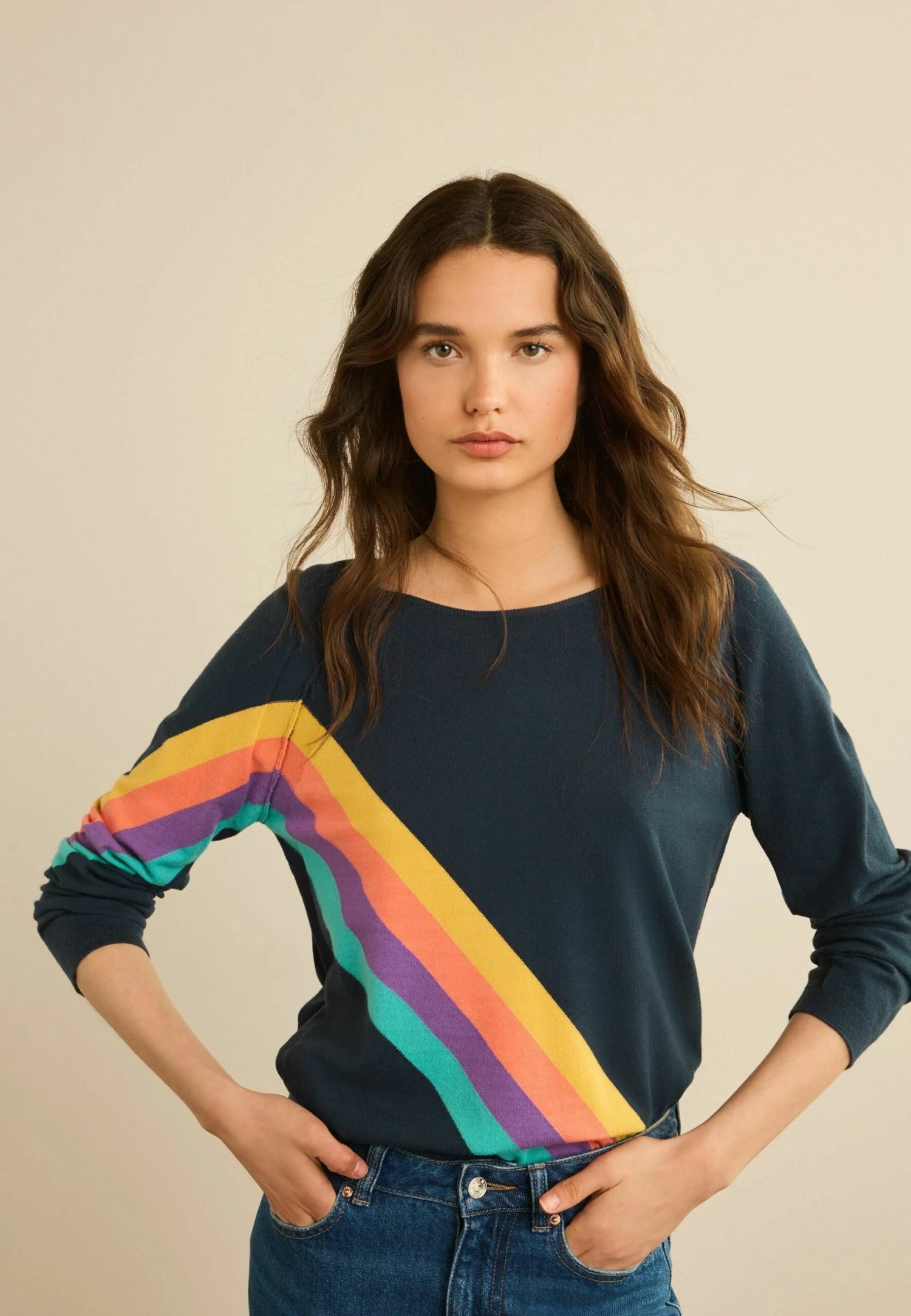 Next Rainbow Stripe Standard - Trui - Navy Blue 3 Next Rainbow Stripe Standard - Trui - Navy Blue