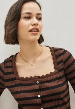 Next Striped Square Neck Half Sleeve Scallop Standard - Vest - Chocolate Brown -Next 06210f68e439417f8f75a1d90b2b8b01