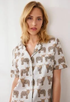 Next Set Short Sleeve Button Through Standard - Pyjama - Grey Hamish Cow -Next 0965de69525547679f98404613a4ee80