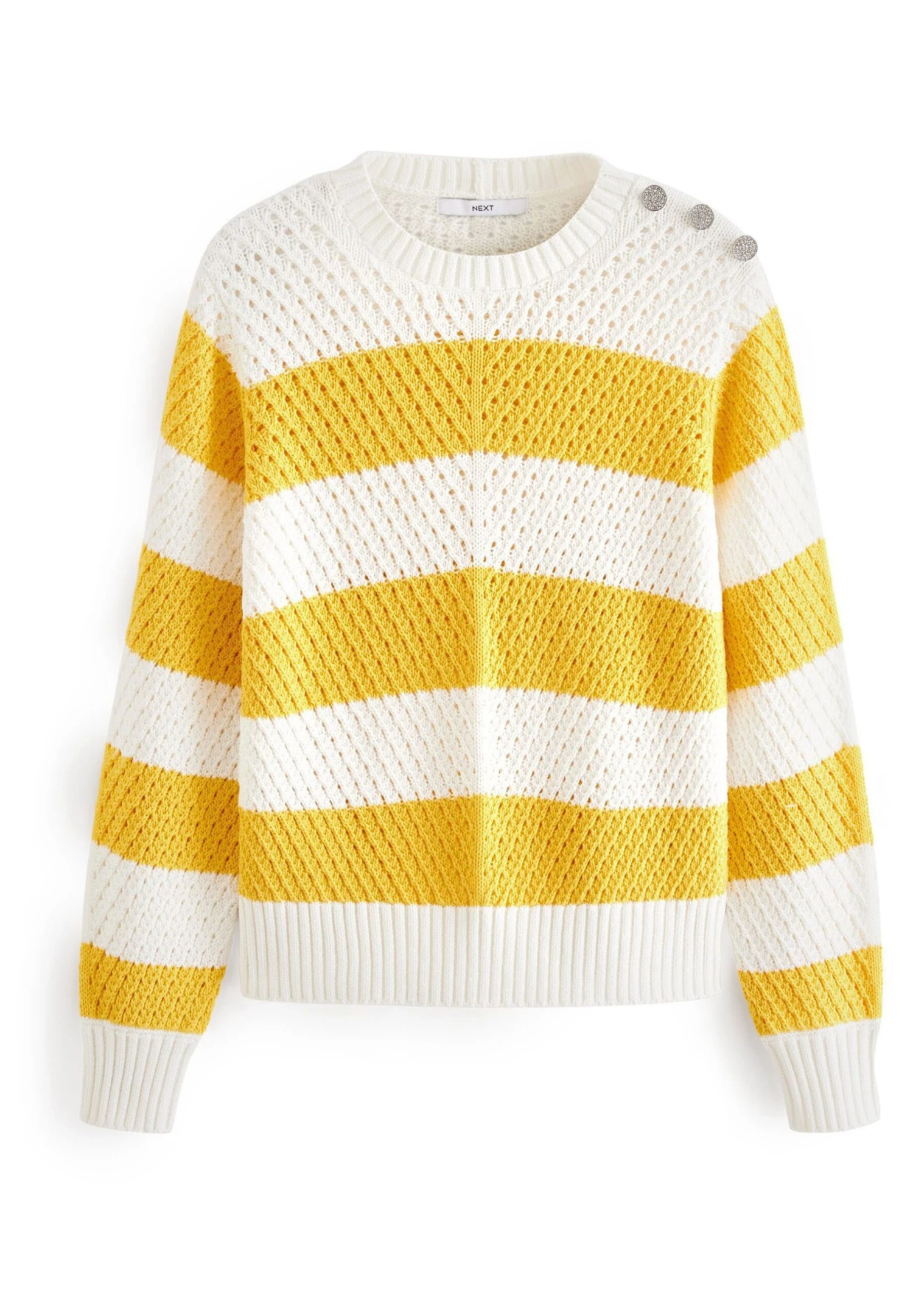 Next Gem Button Stitch Detail Crew Neck Standard - Trui - Yellow White Stripe 3 Next Gem Button Stitch Detail Crew Neck Standard - Trui - Yellow White Stripe