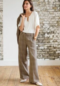 Next Tailored Wide - Broek - Natural Check -Next 119287ab66e240b99c6cc3e5f550b204