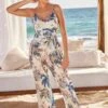 Next Wide Leg Standard - Jumpsuit - Ecru White Palm Print -Next 1664502ad93e470e9ecc518772969e2b