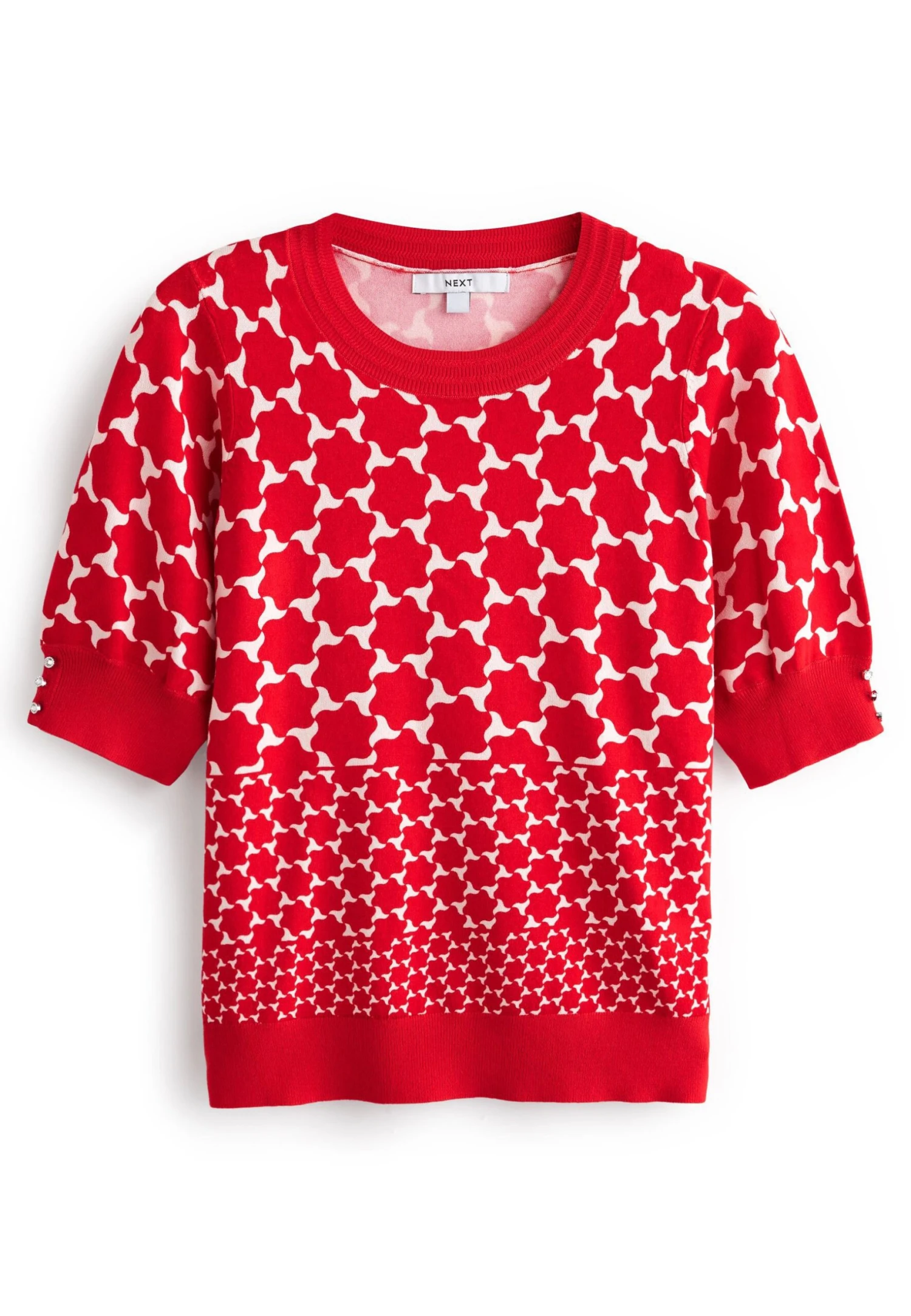 Next Gem Detail Short Sleeve - Sweater - Red Geometric Print 6 Next Gem Detail Short Sleeve - Sweater - Red Geometric Print - Afbeelding 4