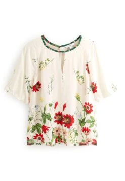 Next Notch Neck Standard - Blouse - Ecru Cream Floral Placement -Next 25502da73c724109bb2c6f0e23a65038