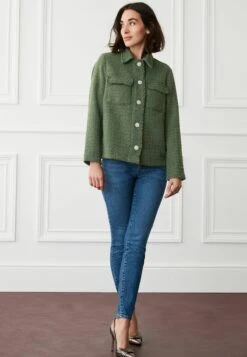 Next Bouclé Button Detail Standard - Lichte Jas - Khaki Green