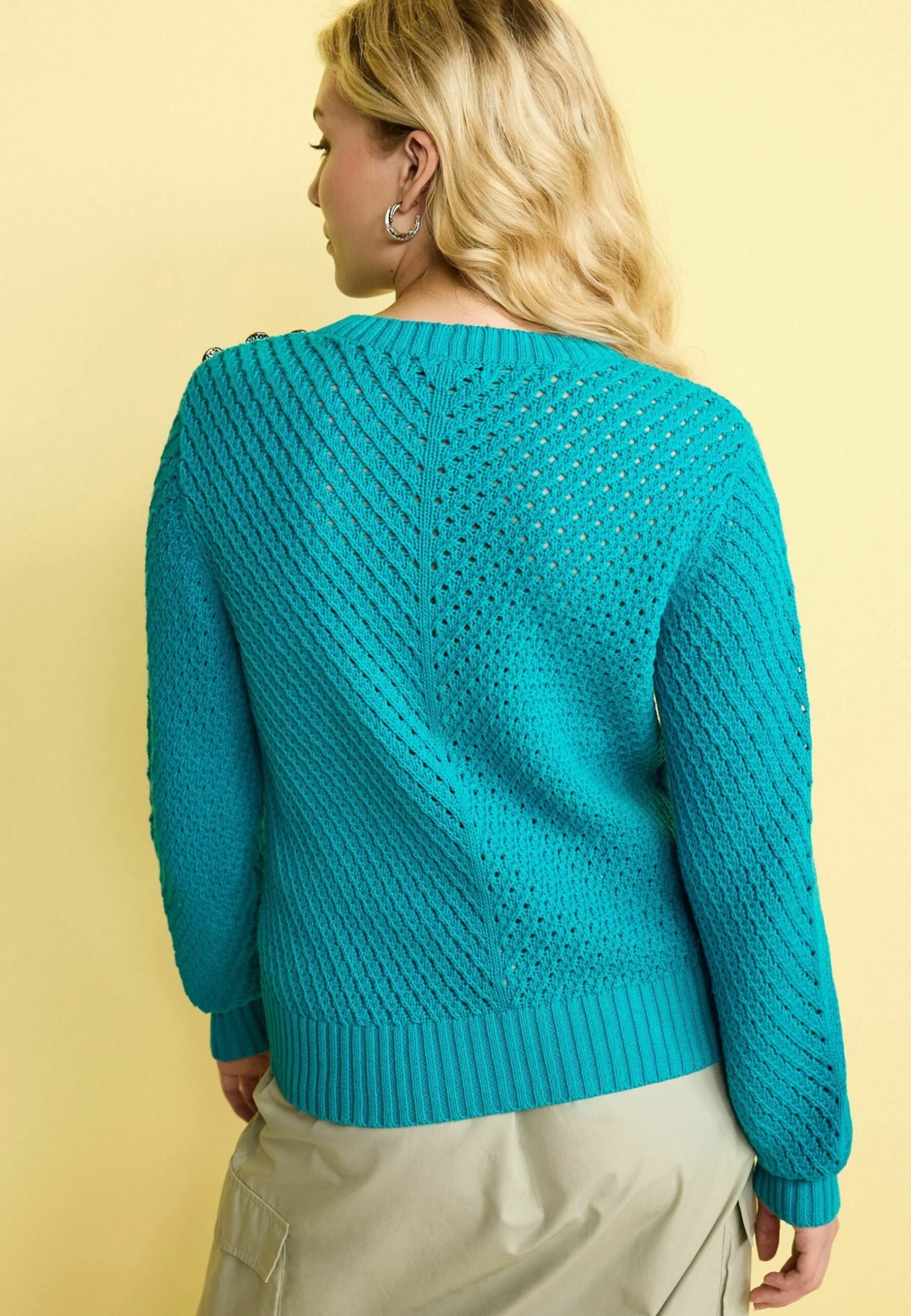 Next Gem Button Stitch Detail Crew Neck Standard - Trui - Bright Blue 5 Next Gem Button Stitch Detail Crew Neck Standard - Trui - Bright Blue - Afbeelding 3