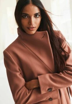 Next Belted Funnel Neck Standard - Mantel - Terracotta Pink -Next 3f0b23b2c84c4351bc05687420f92d99