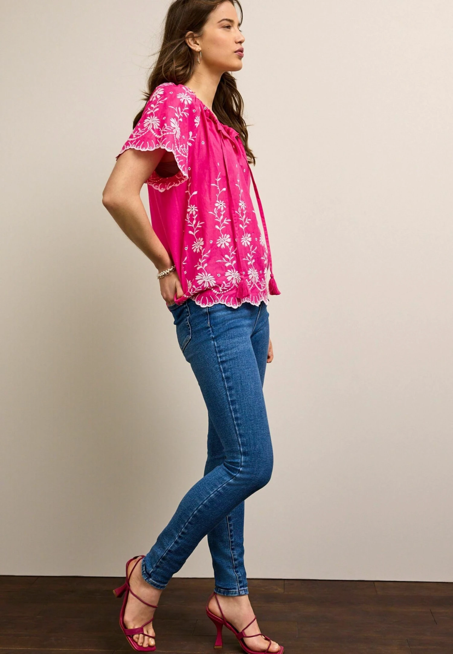 Next Embroidered Short Sleeve Mix Kaftan- Blouse - Pink 6 Next Embroidered Short Sleeve Mix Kaftan- Blouse - Pink - Afbeelding 4