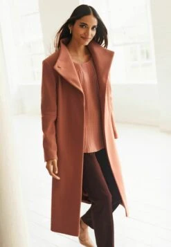 Next Belted Funnel Neck Standard - Mantel - Terracotta Pink -Next 448ebce213b6407aac842e2b5e3ccd04