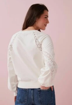 Next Broderie Detail Standard - Sweater - Ecru White -Next 4b47527894564712a4019f6bd4a72fee