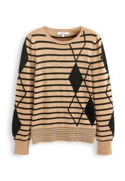 Next Crew Neck- Trui - Camel Brown Black Argyle Stripe -Next 516612c8b52f4456a37b9bc034d967c6