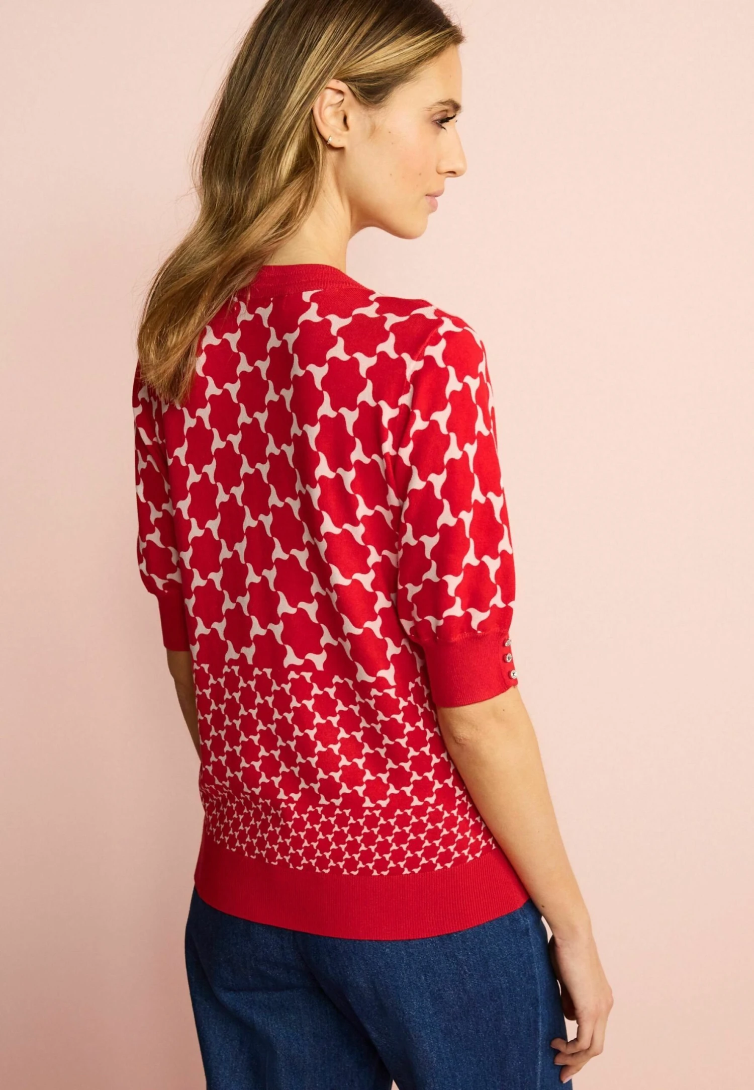 Next Gem Detail Short Sleeve - Sweater - Red Geometric Print 4 Next Gem Detail Short Sleeve - Sweater - Red Geometric Print - Afbeelding 2