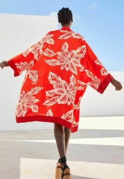 Next Leaf Print Longline Kimono- Lichte Jas - Red -Next 554610d8ed664620ae2e1e8b5dc93c3e