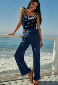 Next Blend Wide Leg Standard - Broek - Navy Blue