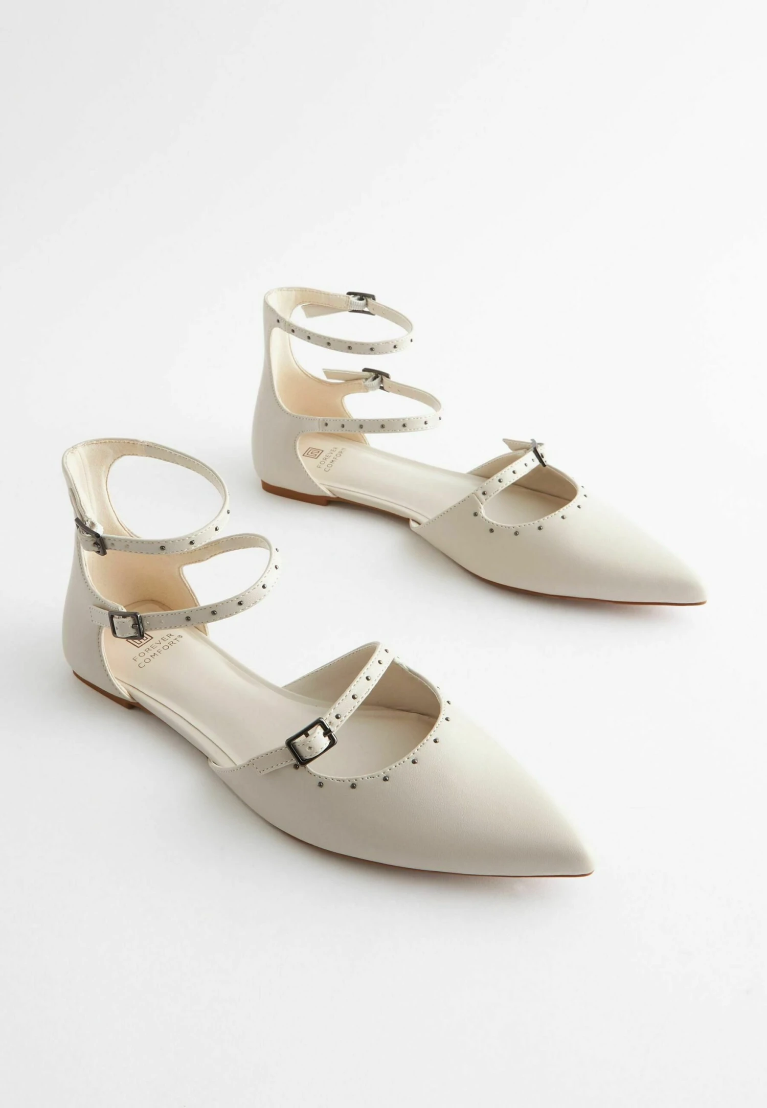 Next Forever Comfort Point Toe Studded Strap Flat Standard - Ballerina'S Met Enkelbandjes - Bone White 4 Next Forever Comfort Point Toe Studded Strap Flat Standard - Ballerina'S Met Enkelbandjes - Bone White - Afbeelding 2