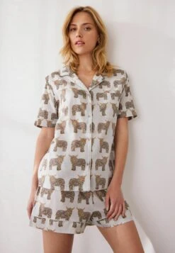 Next Set Short Sleeve Button Through Standard - Pyjama - Grey Hamish Cow