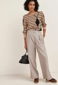 Next Crew Neck- Trui - Camel Brown Black Argyle Stripe