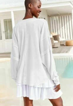 Next Long Sleeve Seam Detail Texture Standard Tall - Trui - White -Next 65803b2b80304057822193bb0bf67d4e