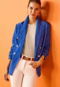 Next Button Detail Double Breasted Standard - Halflange Jas - Cobalt Blue