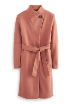Next Belted Funnel Neck Standard - Mantel - Terracotta Pink -Next 846b2f9351634d978463010ac23551a9