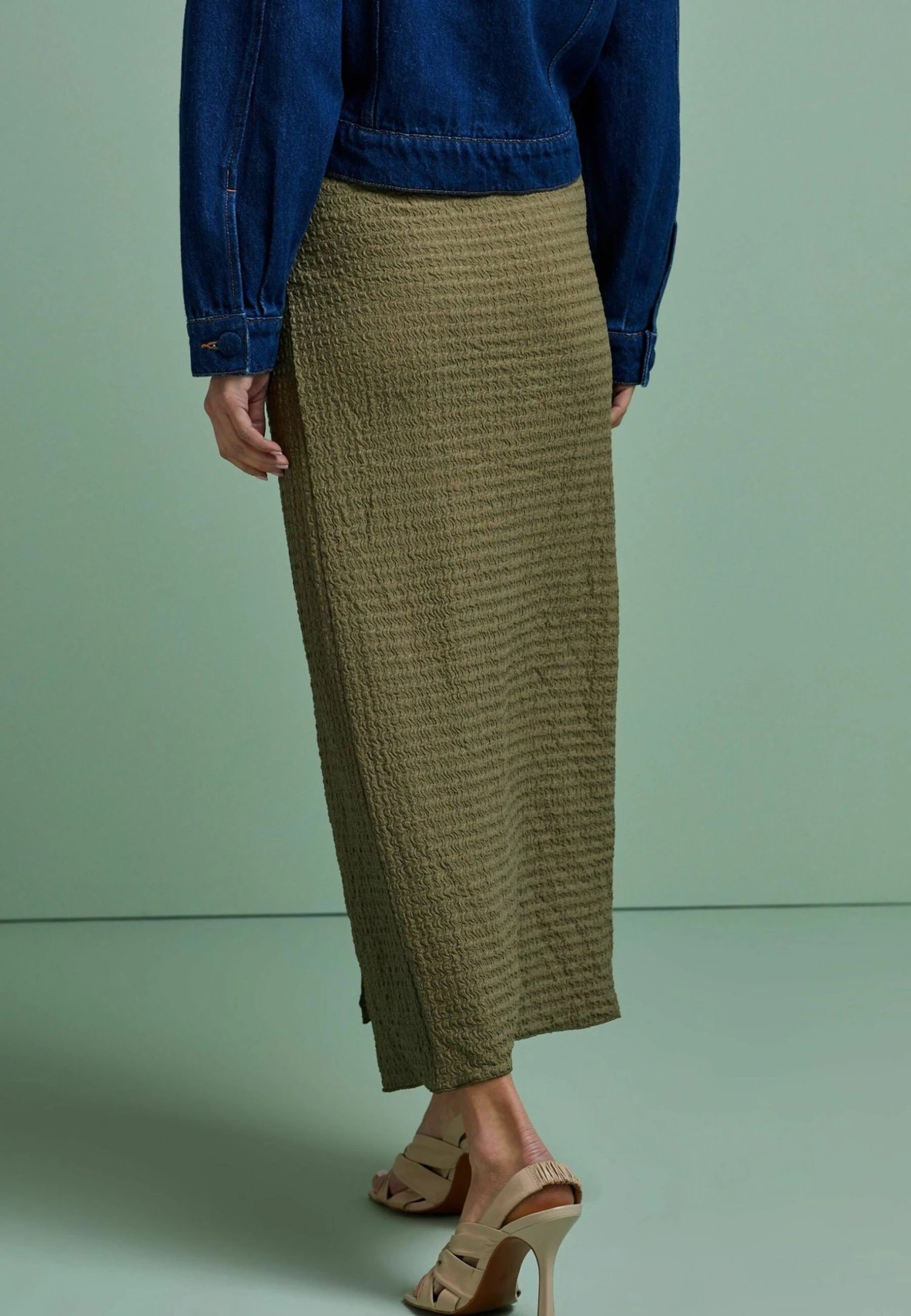 Next Texture Ruched Front Midi Standard - Maxirok - Khaki Green 4 Next Texture Ruched Front Midi Standard - Maxirok - Khaki Green - Afbeelding 2