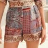 Next High Waisted Standard - Shorts - Purple Paisley -Next 887b23d95084454f83420188afecb84c