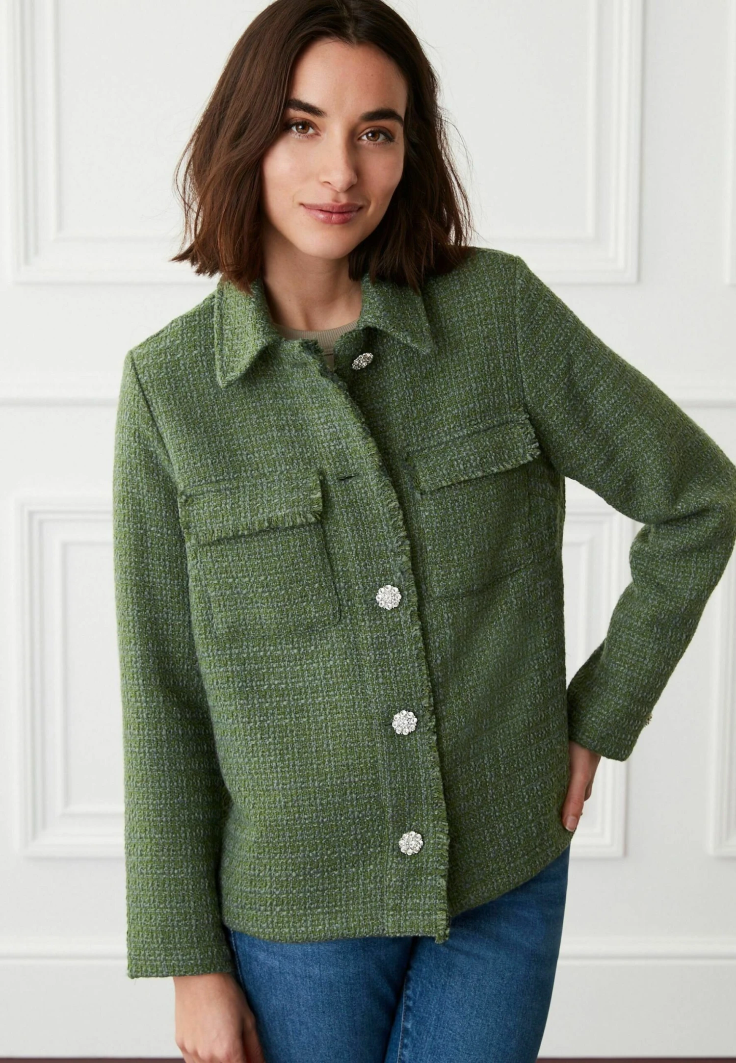 Next Bouclé Button Detail Standard - Lichte Jas - Khaki Green 4 Next Bouclé Button Detail Standard - Lichte Jas - Khaki Green - Afbeelding 2