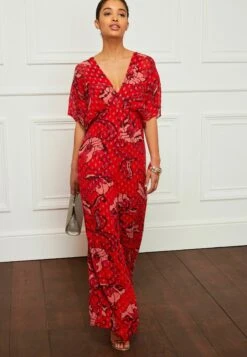 Next Batwing Wideleg Standard - Jumpsuit - Red Floral Sparkle