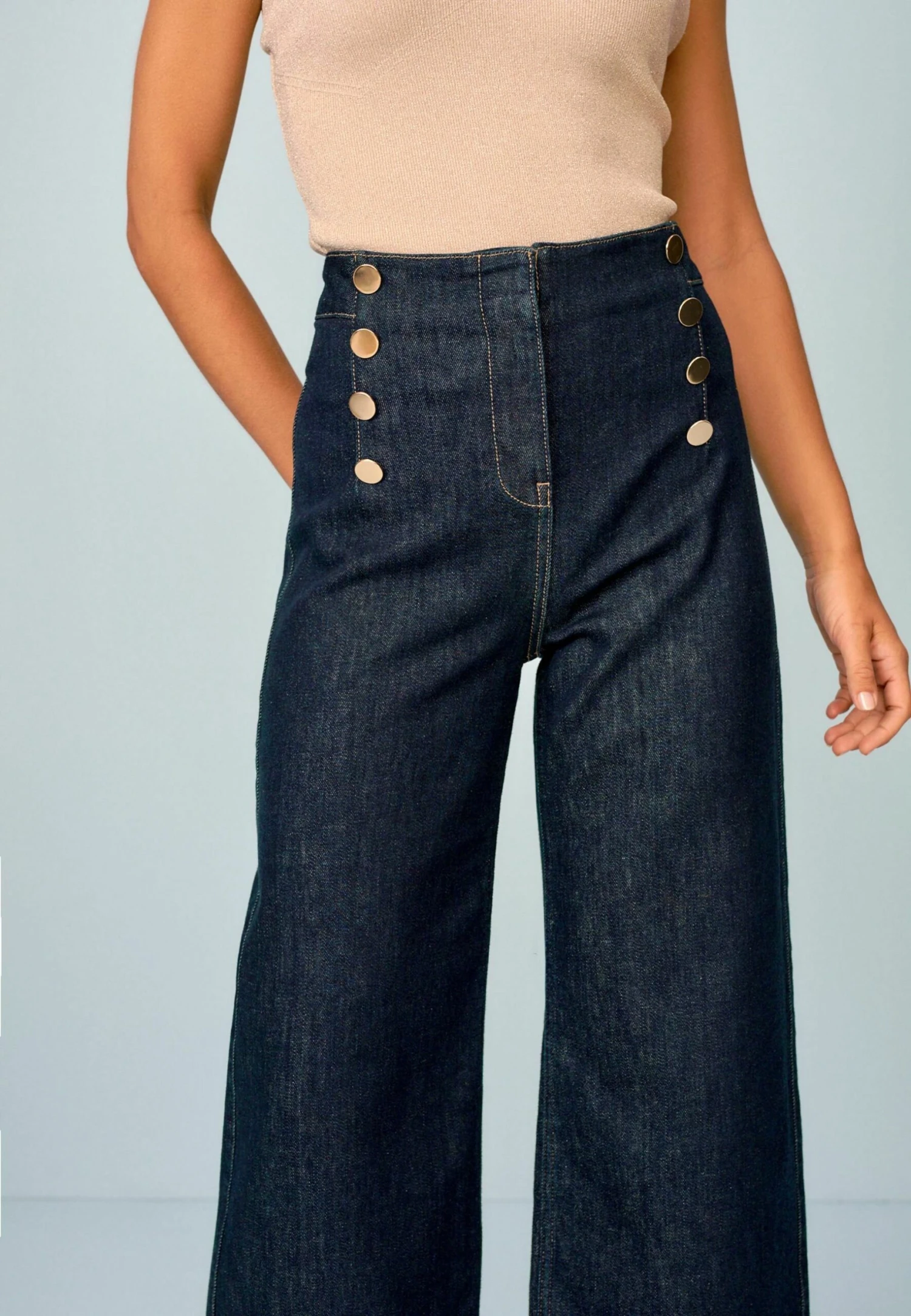 Next Gold Button Detail Smart Standard - Flared Jeans - Blue 5 Next Gold Button Detail Smart Standard - Flared Jeans - Blue - Afbeelding 3