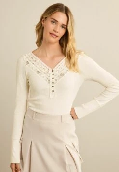 Next V Neck Detail Standard - Longsleeve - Ecru Cream