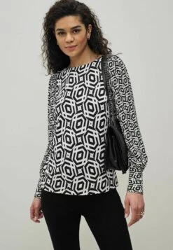 Next Long Sleeve Crew Neck Cuff Standard - Blouse - Black White Geometric -Next aef11075fbd14a9086b7d41fa9898590