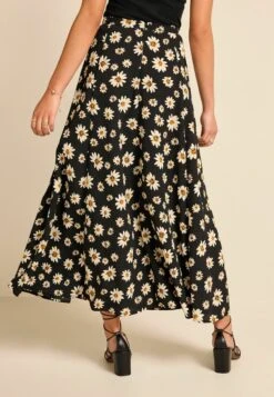 Next Panelled Midi Textured Standard - Plooirok - Black Daisy Print