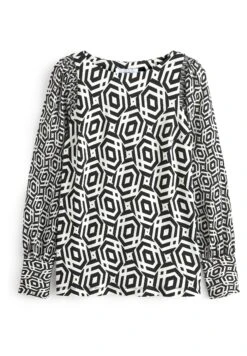 Next Long Sleeve Crew Neck Cuff Standard - Blouse - Black White Geometric -Next bc9a88350baf401eb3e98086ab15872b