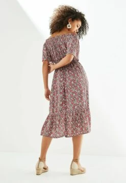 Next Off Shoulder Midi Standard - Jurk - Pink Floral -Next c3b0224143a54e35b8f190d714da99a8