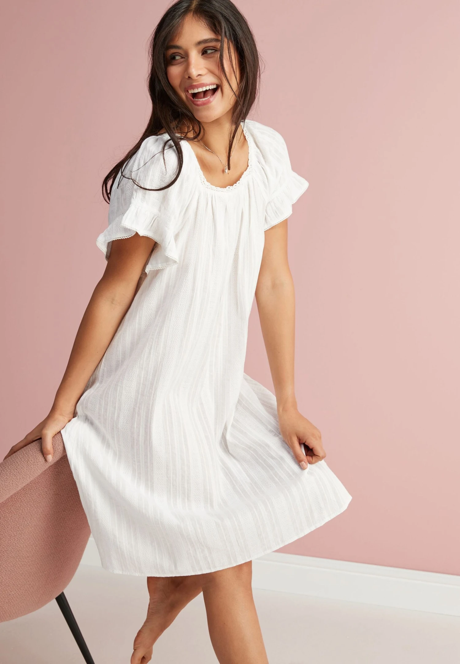 Next Square Neck Ruffle - Nachtjapon - White 7 Next Square Neck Ruffle - Nachtjapon - White - Afbeelding 5