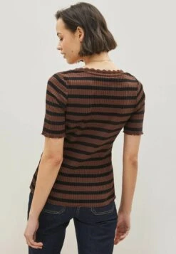 Next Striped Square Neck Half Sleeve Scallop Standard - Vest - Chocolate Brown -Next c65867146eb841ad8a4d353fb78b9468