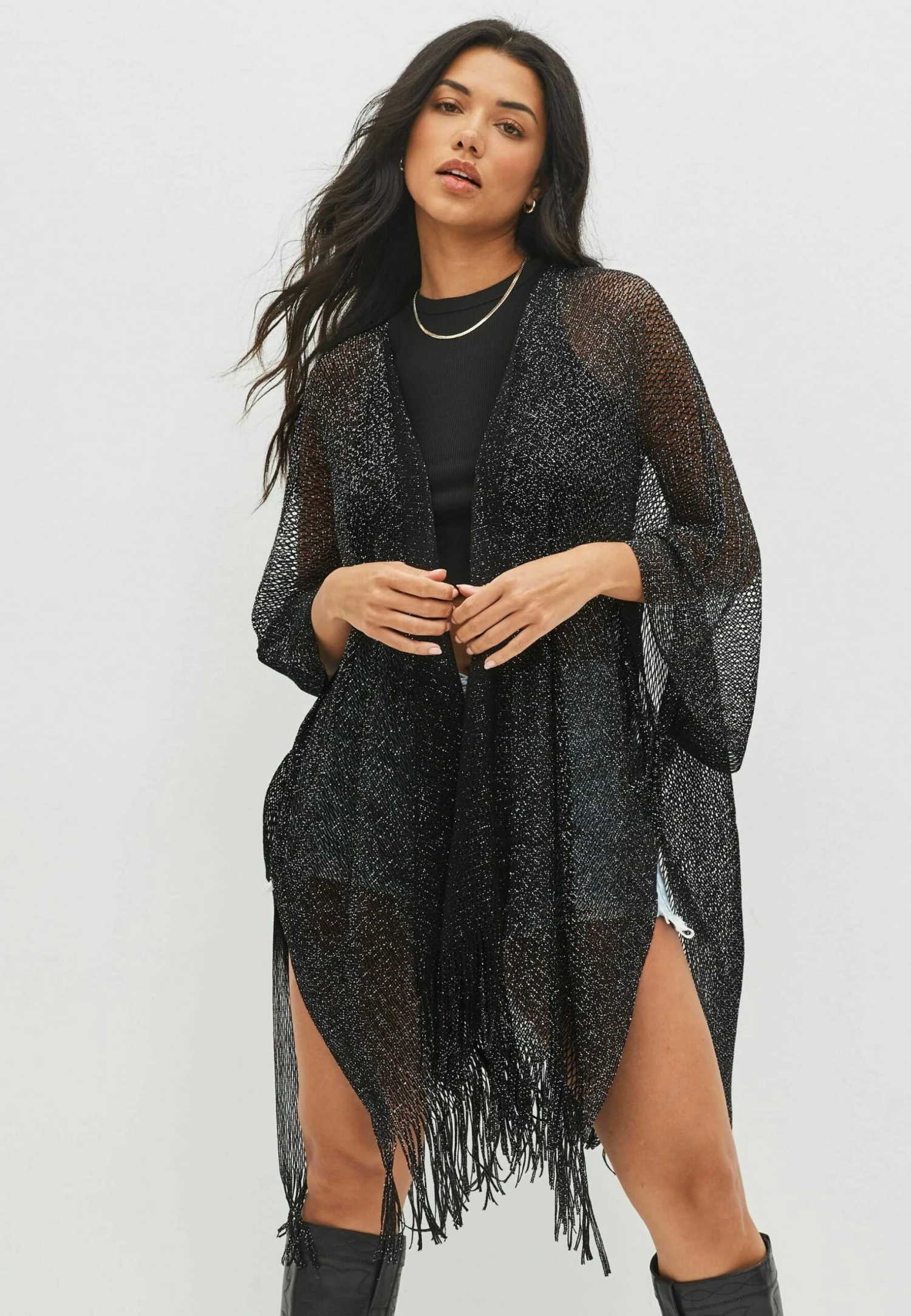 Next Fringed Cover-Up Standard - Poncho - Black 3 Next Fringed Cover-Up Standard - Poncho - Black