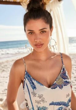 Next Wide Leg Standard - Jumpsuit - Ecru White Palm Print -Next ce7ed942487346f485ab204d83e40b54