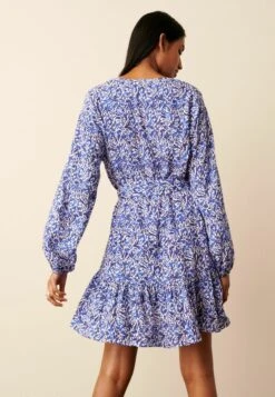 Next Tie Waist Long Sleeve Mini Standard - Jurk - Blue/White -Next ce8402496e984cf9987e68bc01632fd6