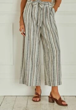 Next Tie Waist CropStandard - Broek - White Blue Stripe