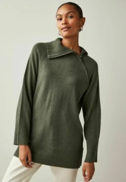 Next High Neck Zip Detail Standard - Trui - Green
